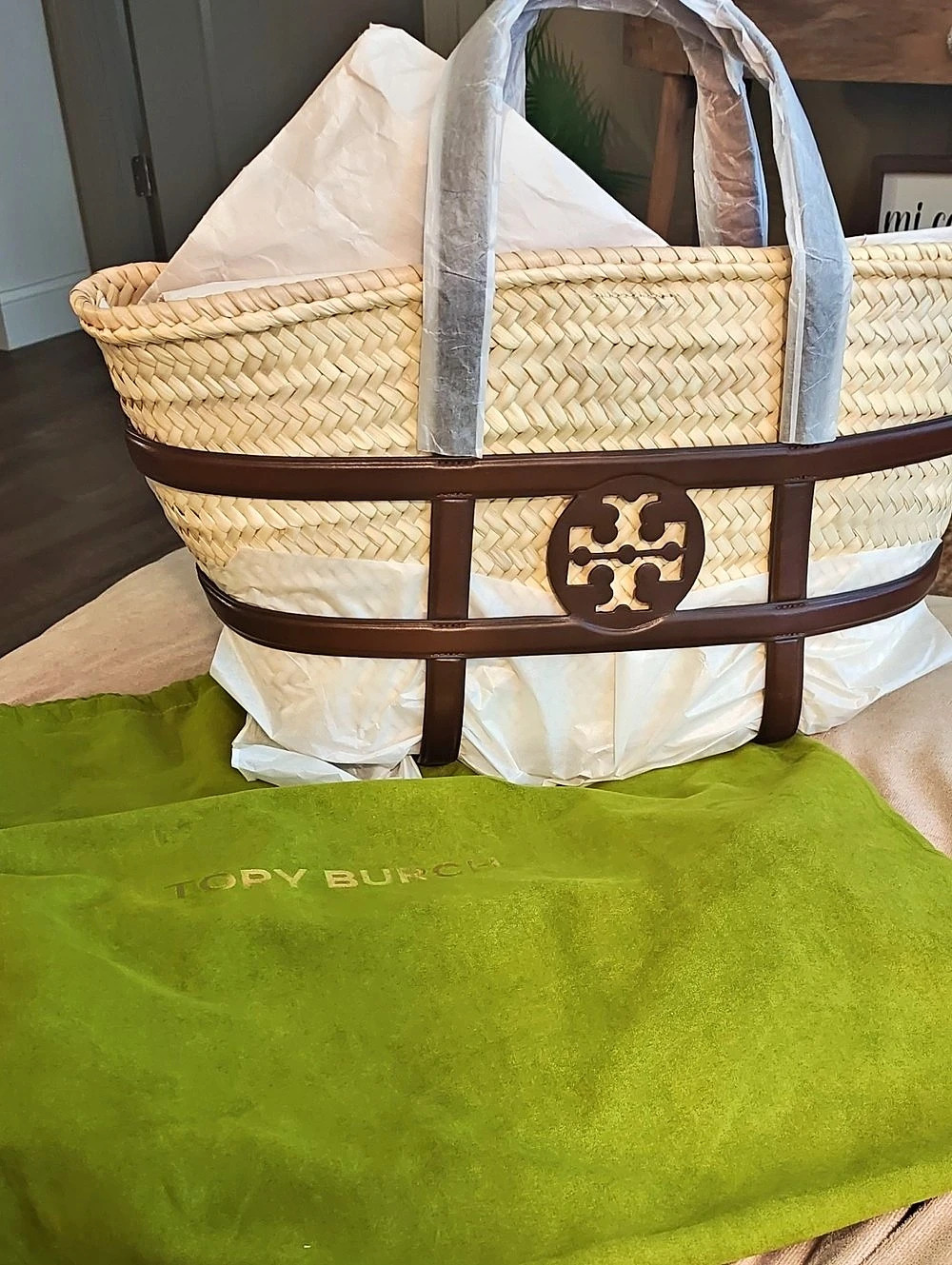 Tory Burch Small Romy Basket Tote Woven Baby Bag in Cream & Brown NWT